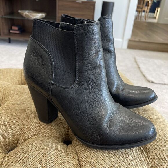 Steve Madden Boots Steven roami Size 7.5 M Black Leather Boho Heeled Booties 3” - Picture 1 of 11
